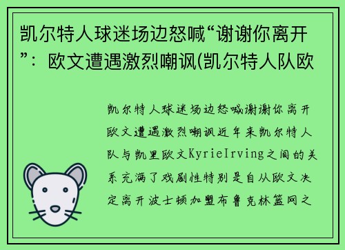 凯尔特人球迷场边怒喊“谢谢你离开”：欧文遭遇激烈嘲讽(凯尔特人队欧文)