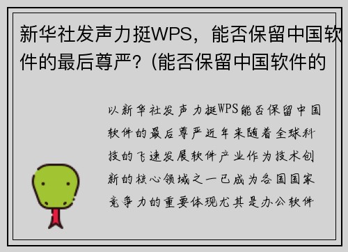 新华社发声力挺WPS，能否保留中国软件的最后尊严？(能否保留中国软件的最后尊严)