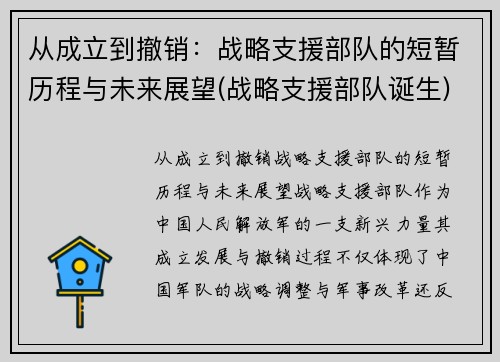 从成立到撤销：战略支援部队的短暂历程与未来展望(战略支援部队诞生)